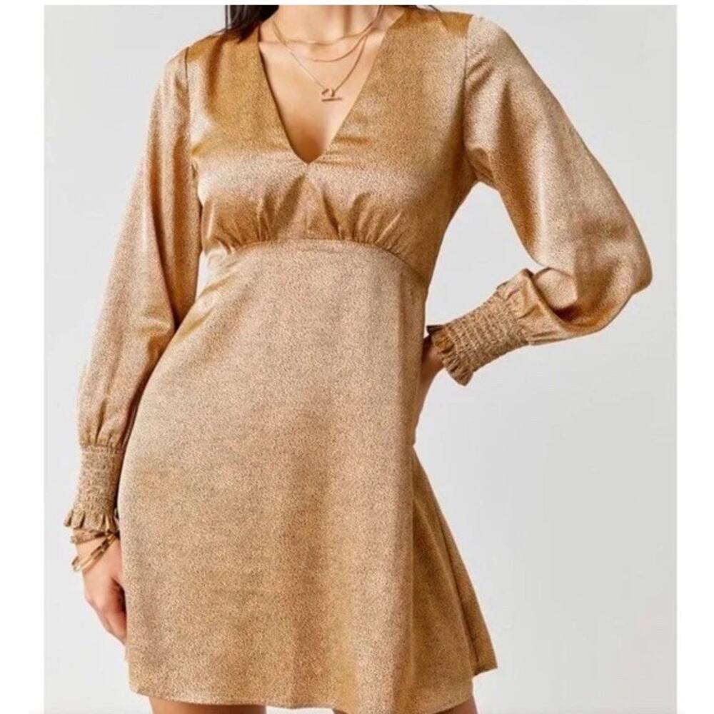 Francesca’s Collection Bronze And Black Dotted Satin Mini Babydoll Dress Size‎ M